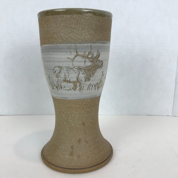 Art Pottery Vase with etching of Elk